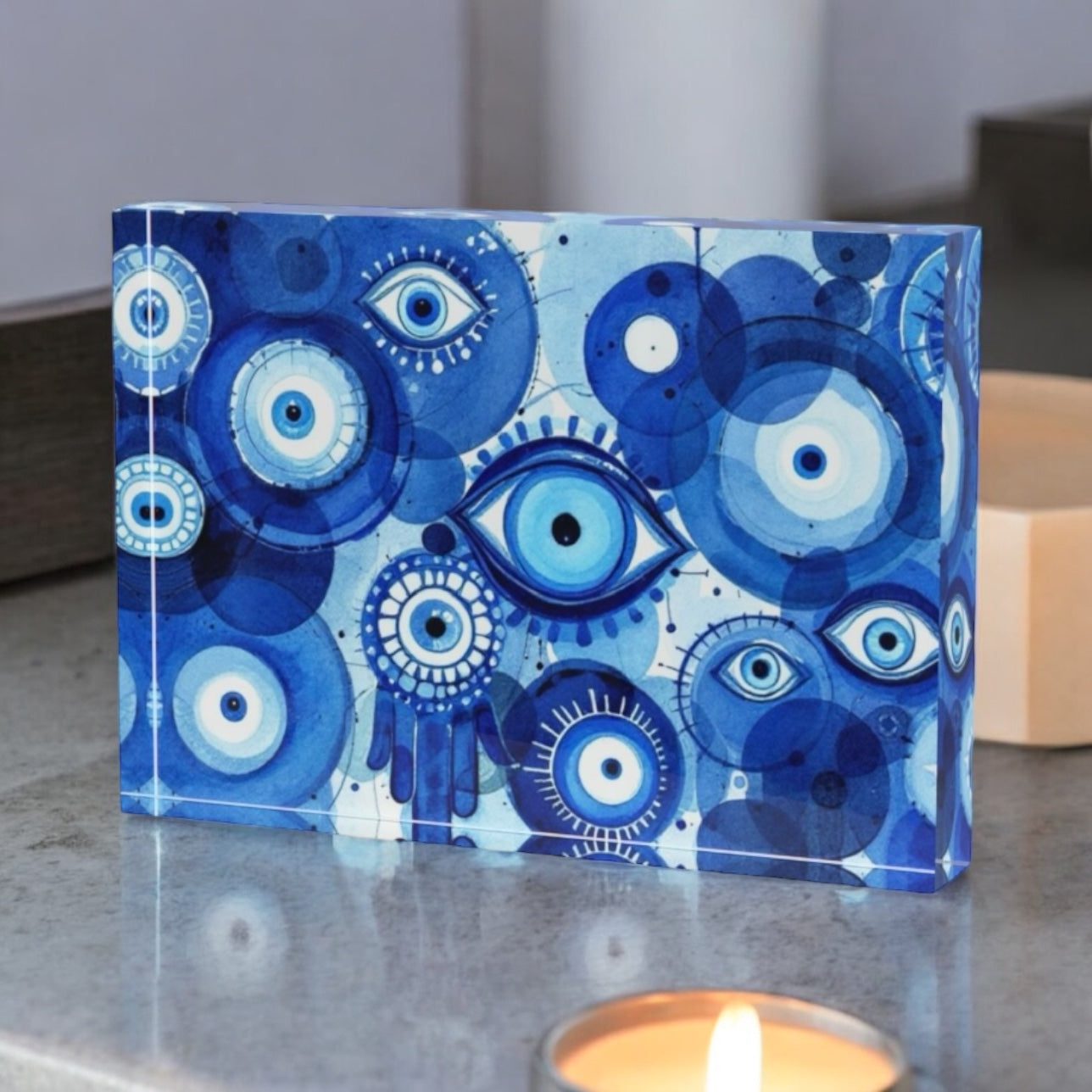 Evil Eye Blues Crystal Block Table Decor