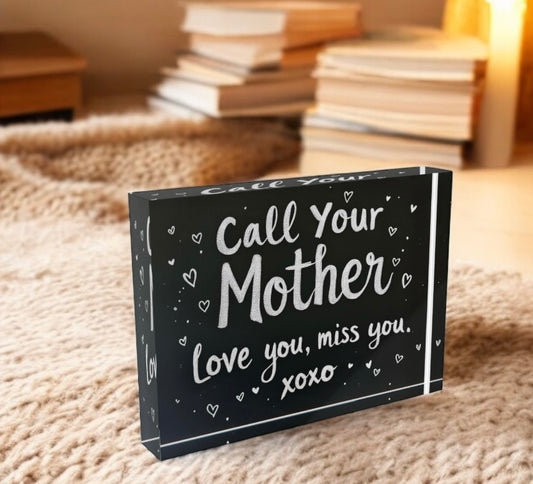 Call Mom Crystal Block Table Decor