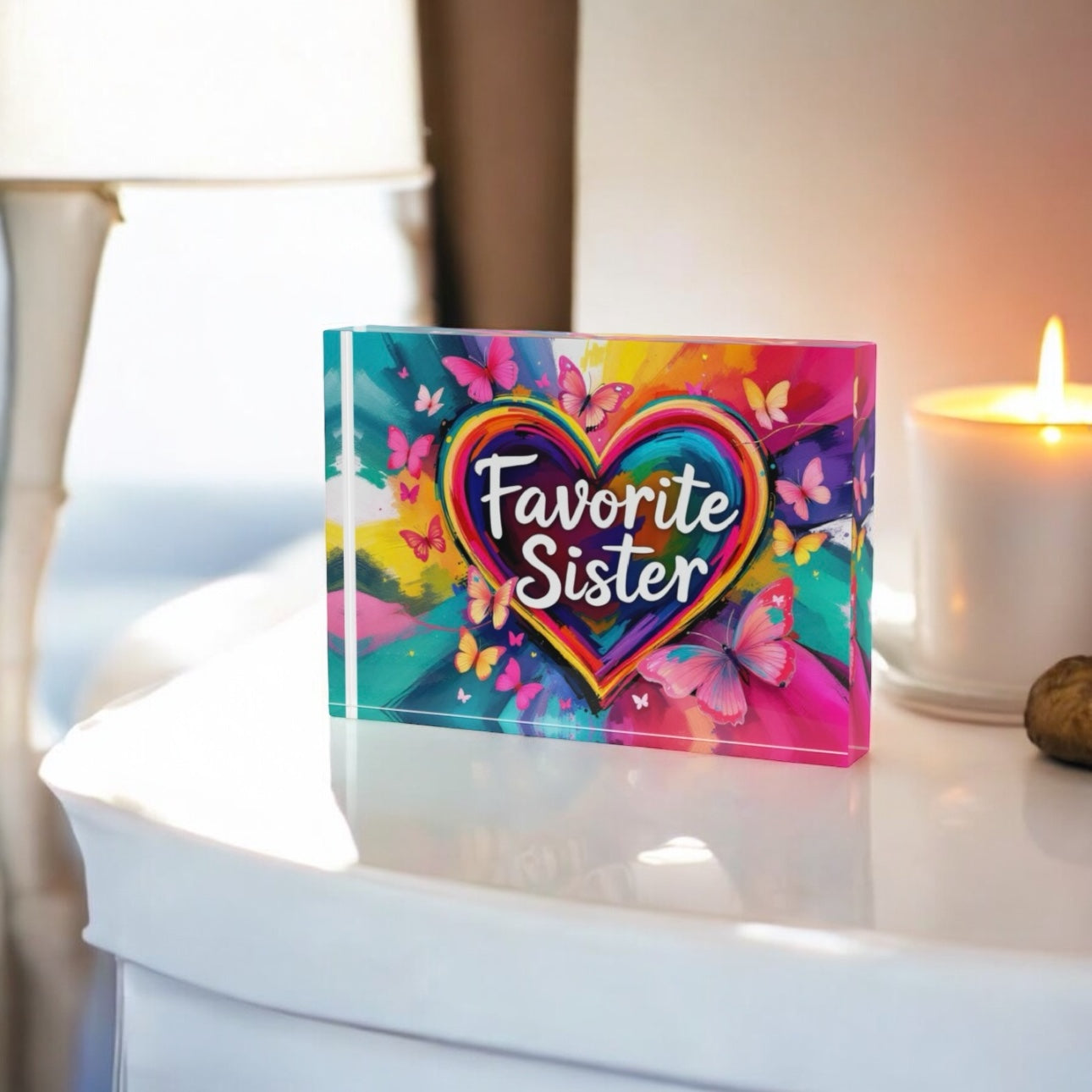 Favorite Sister Crystal Block Table Decor