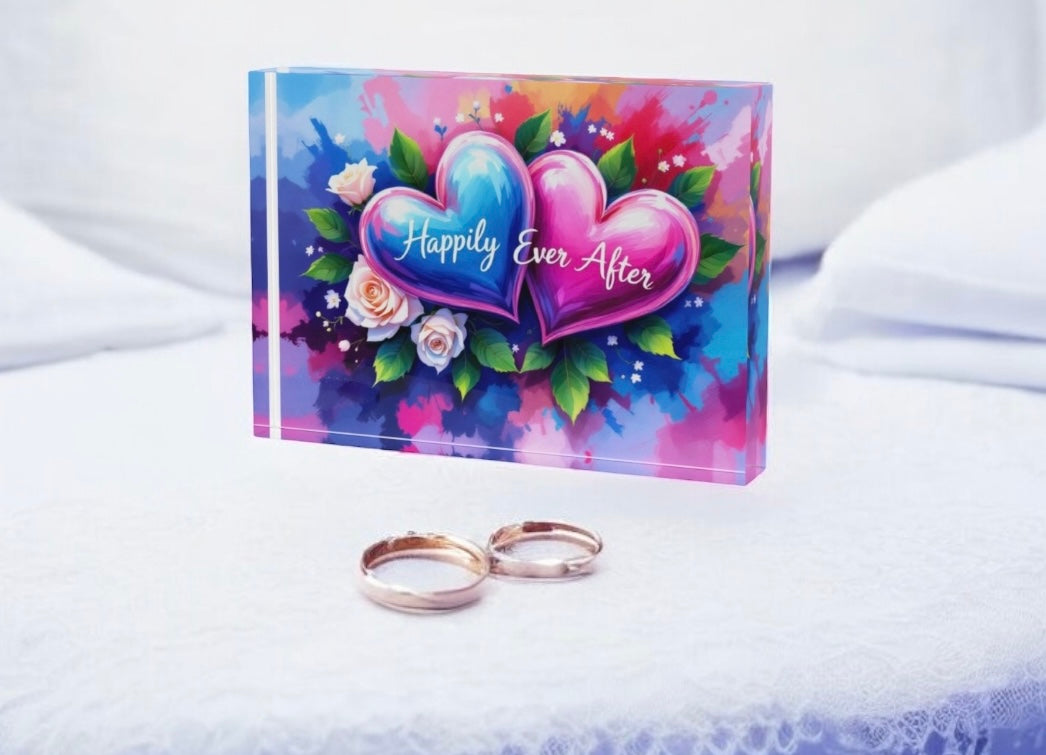 Happily Ever After Wedding Crystal Block Table Decor