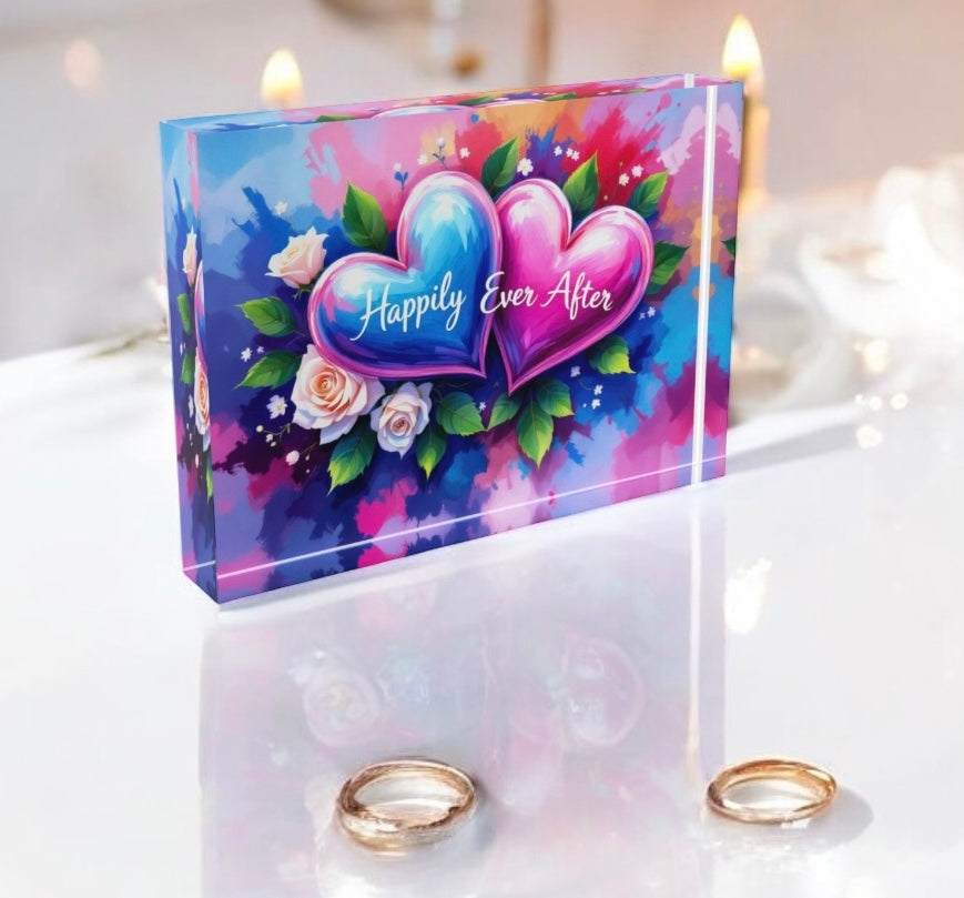 Happily Ever After Wedding Crystal Block Table Decor