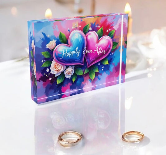 Happily Ever After Wedding Crystal Block Table Decor