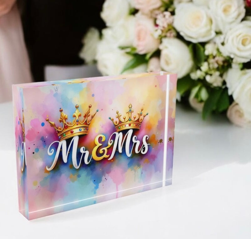 Mr and Mrs Wedding Crystal Block Table Decor