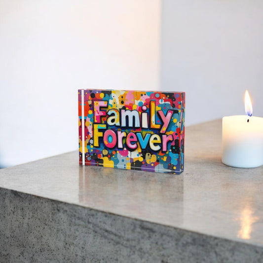 Family Forever Crystal Block Table Decor