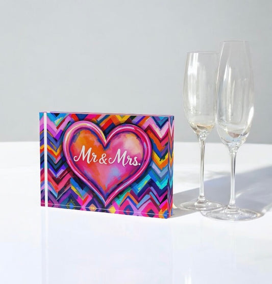Mr. & Mrs. Wedding Gift Crystal block
