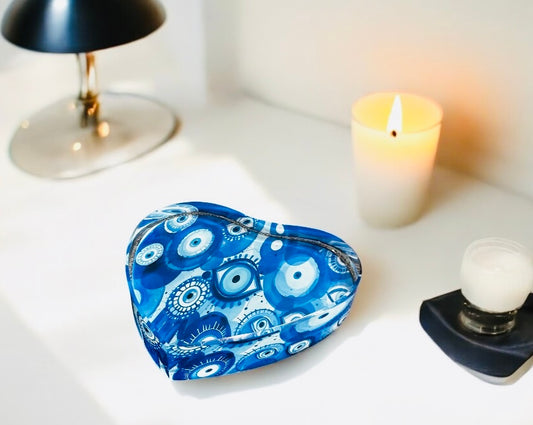 Evil Eye Blues Crystal Heart Paperweight