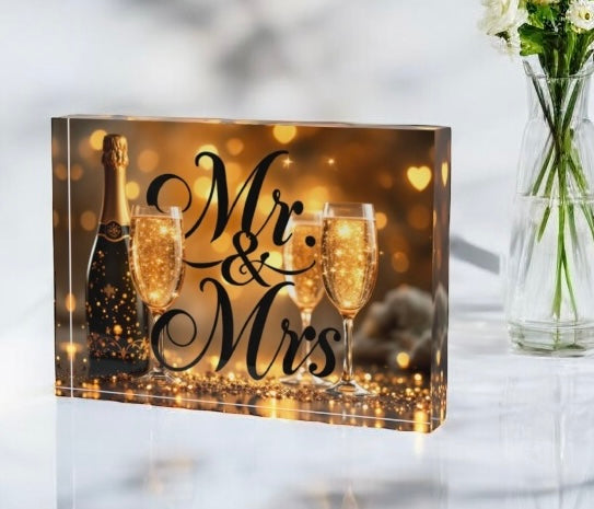 Mr. And Mrs. Wedding Engagement Crystal Block Table Decor