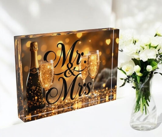 Mr. And Mrs. Wedding Engagement Crystal Block Table Decor