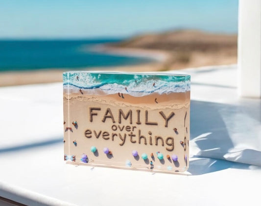 Family Over Everything Crystal Block Table Decor