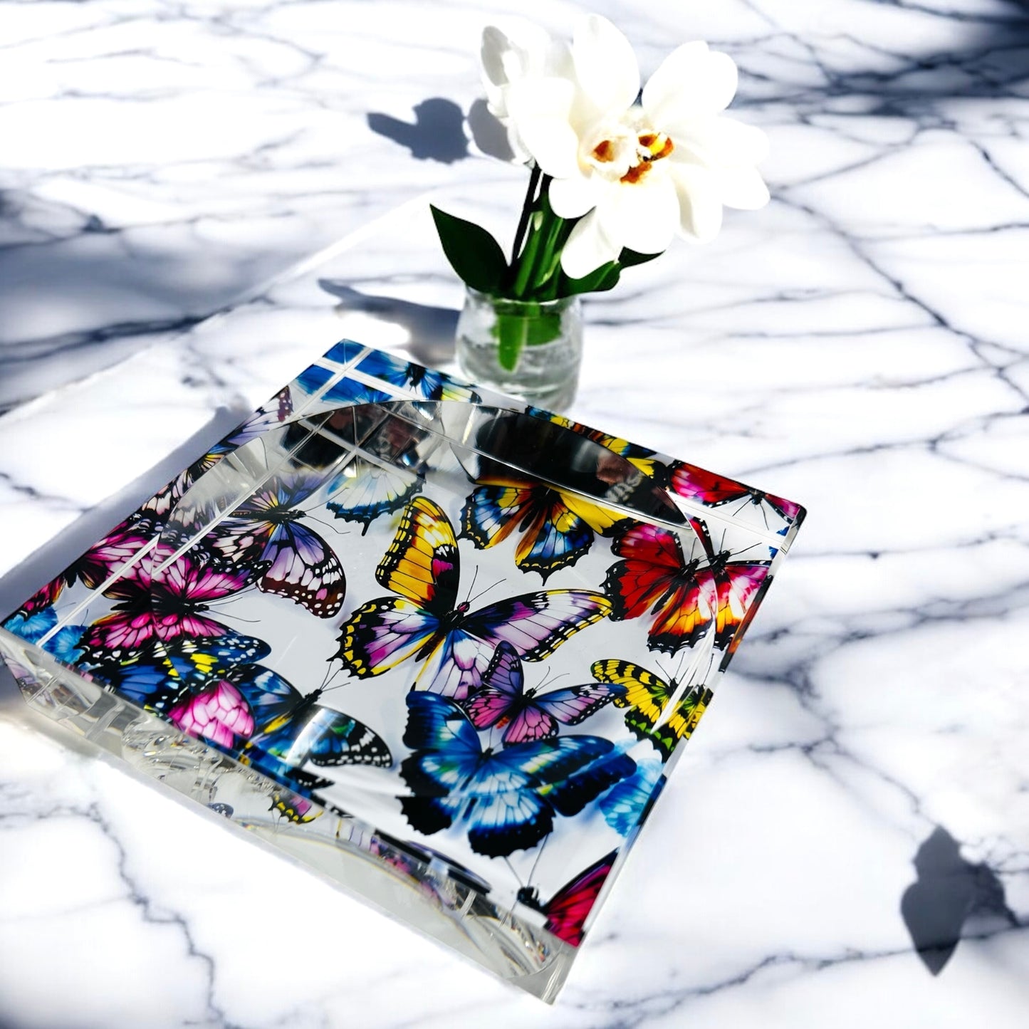 Butterfly Acrylic Block Catchall Tray