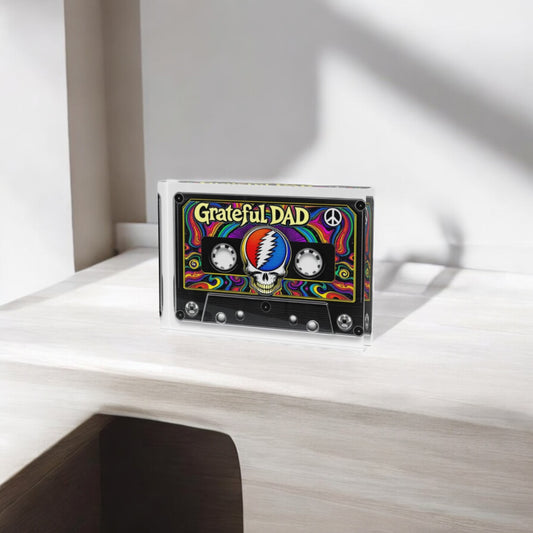 Grateful Dad Cassette Crystal Block Table Decor