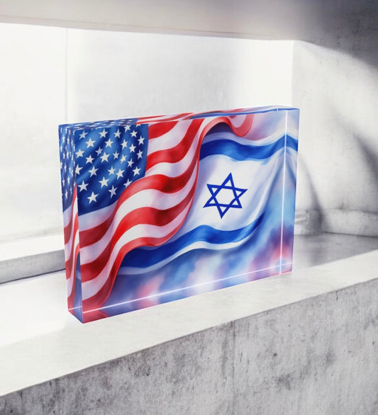 American Flag Israeli Flag Crystal Block Table Decor