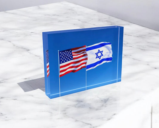 American Flag Israeli Flag Crystal Block Table Decor