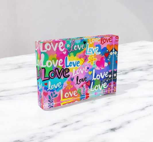Graffiti LOVE Art Crystal Block Table Decor