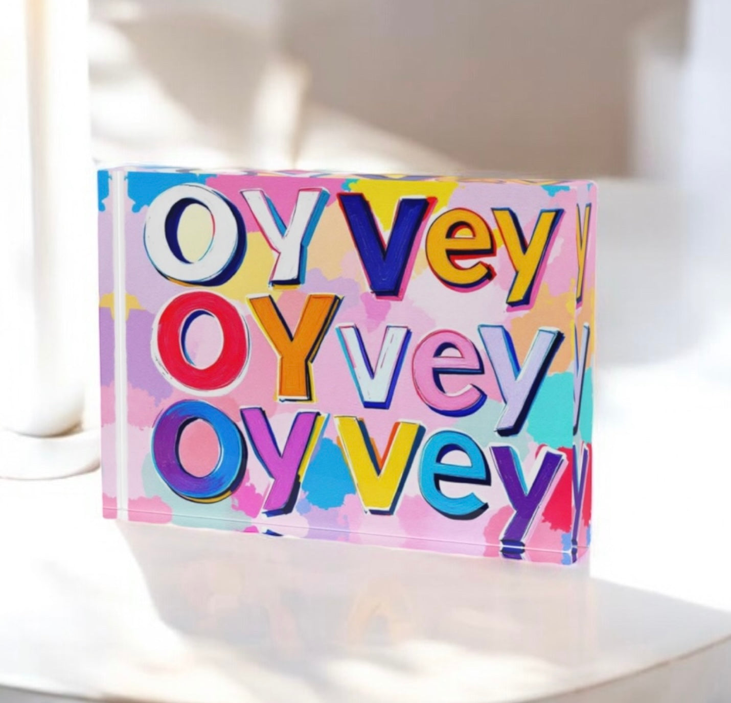 Oy Vey Crystal Block Table Decor