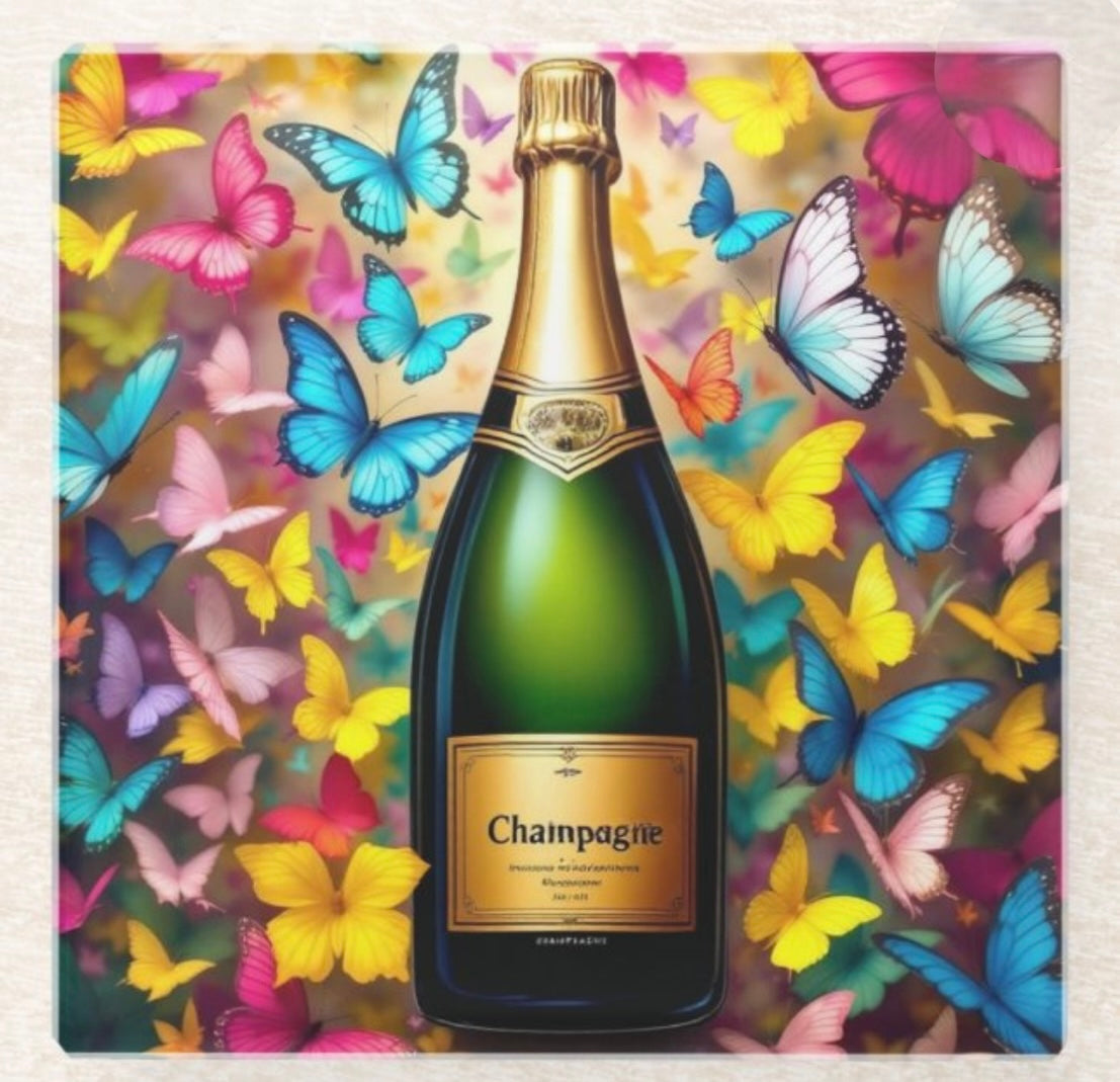 Champagne and Butterflies Coaster Set