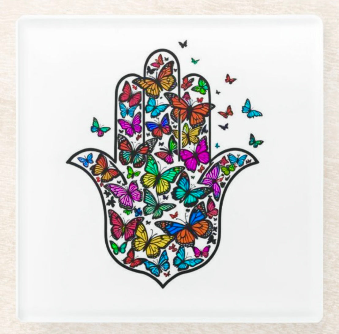 Oh So Pretty Hamsa and Butterflies Coaster Set