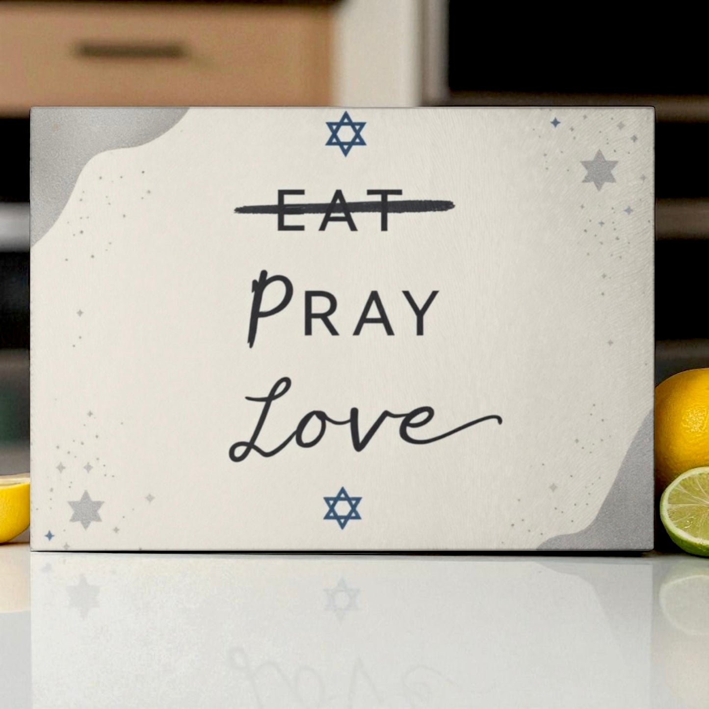 Yom Kippur Eat Pray Love Judaica Glass Cutting Board Serving Platter