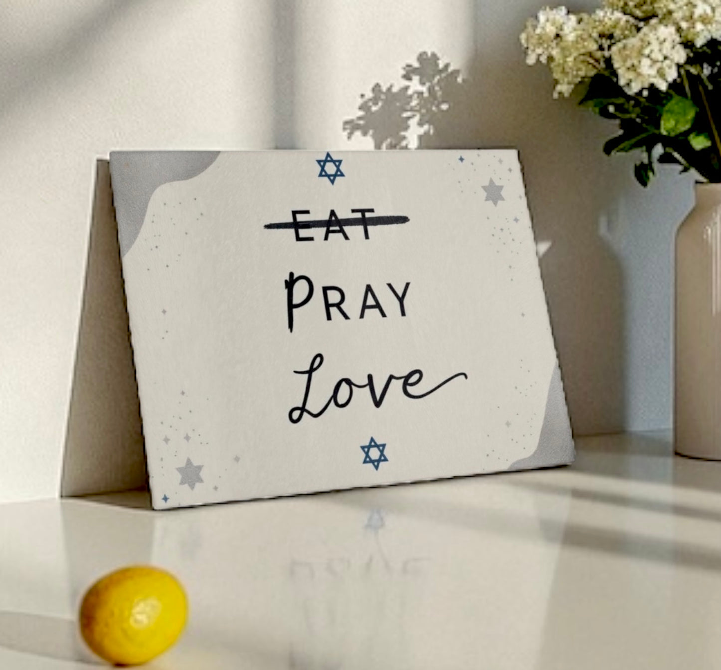 Yom Kippur Eat Pray Love Judaica Glass Cutting Board Serving Platter
