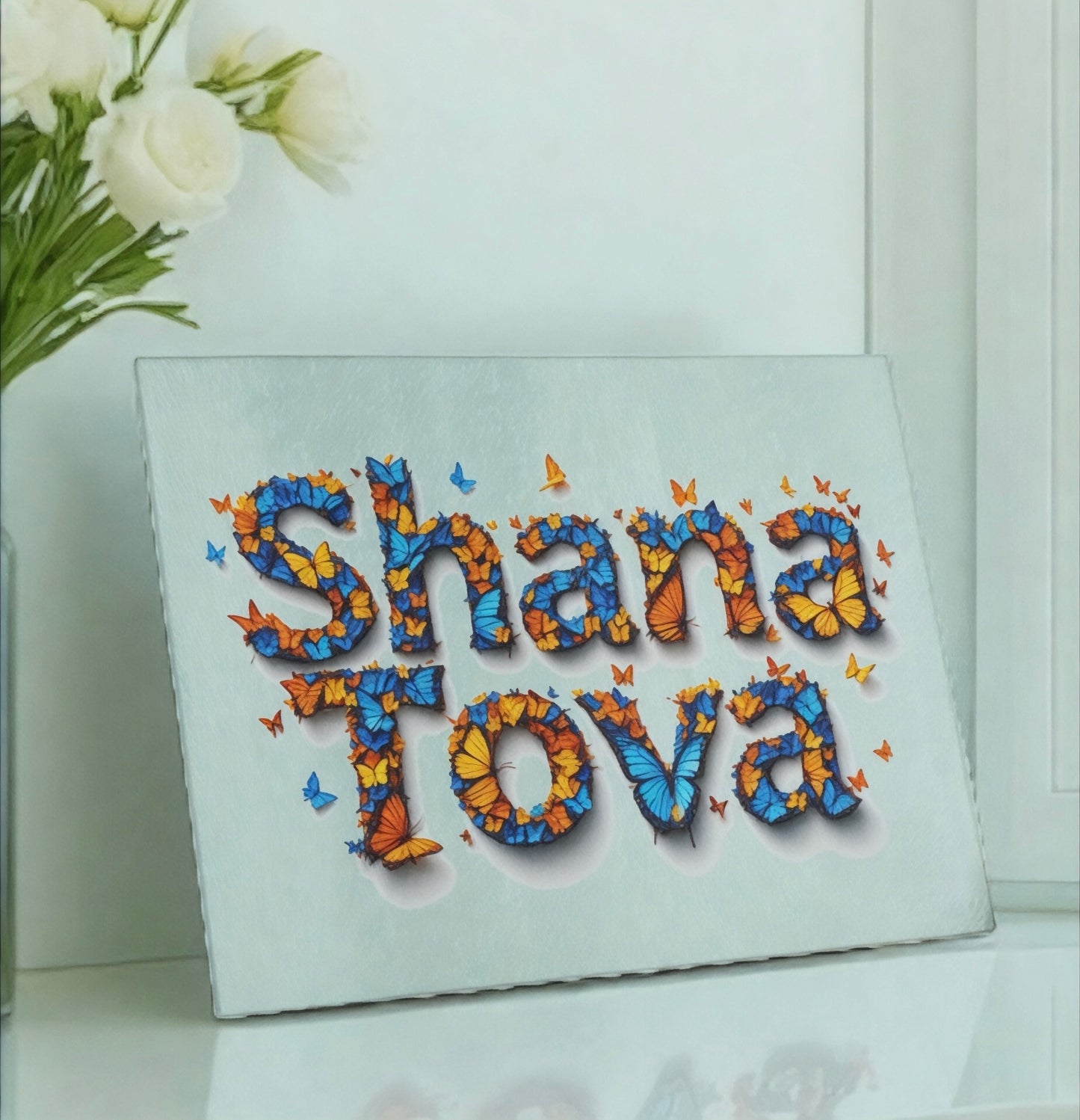 Shana Tova Butterfly Glass Cutting Board Serving Platter