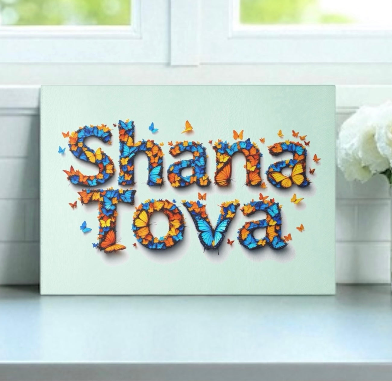 Shana Tova Butterfly Glass Cutting Board Serving Platter