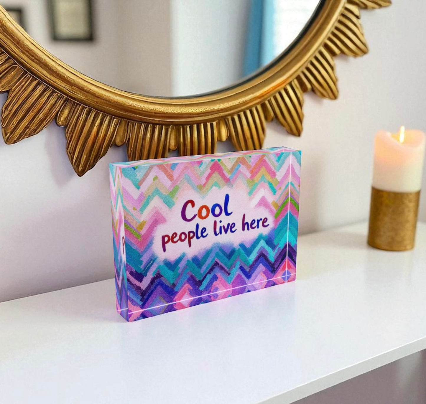 Cool People Live Here Crystal Block Table Decor
