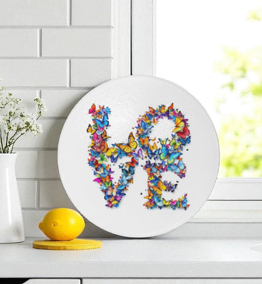 Love Butterfly Glass Cutting Board Serving Platter