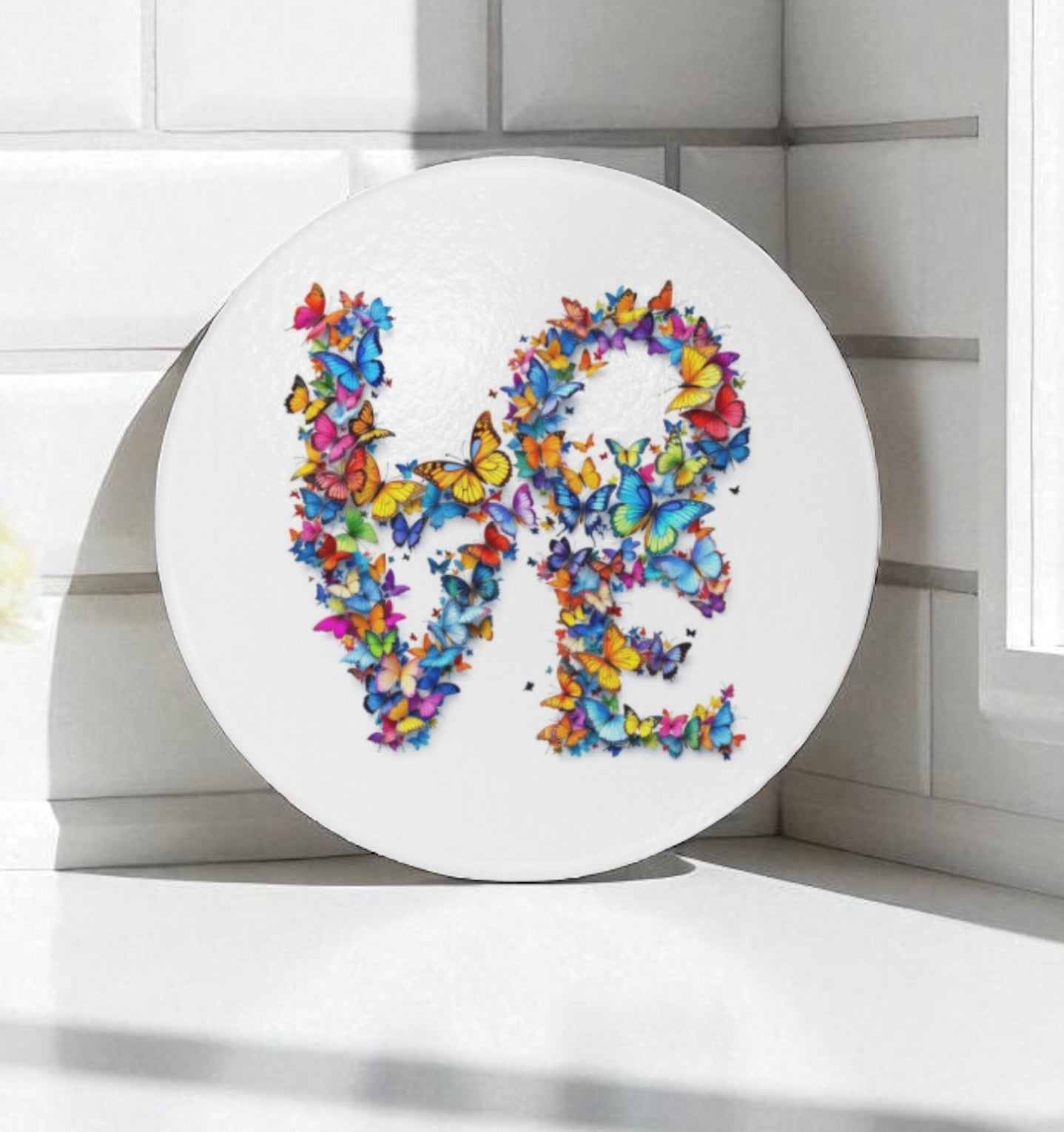 Love Butterfly Glass Cutting Board Serving Platter