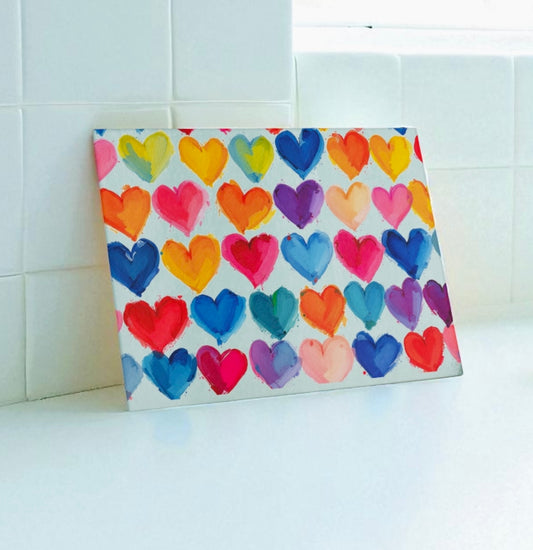 Colorful Hearts Art Glass Cutting Board Platter