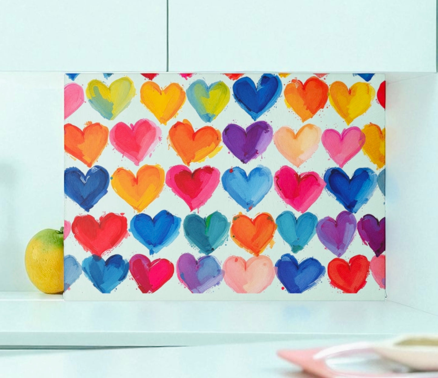 Colorful Hearts Art Glass Cutting Board Platter