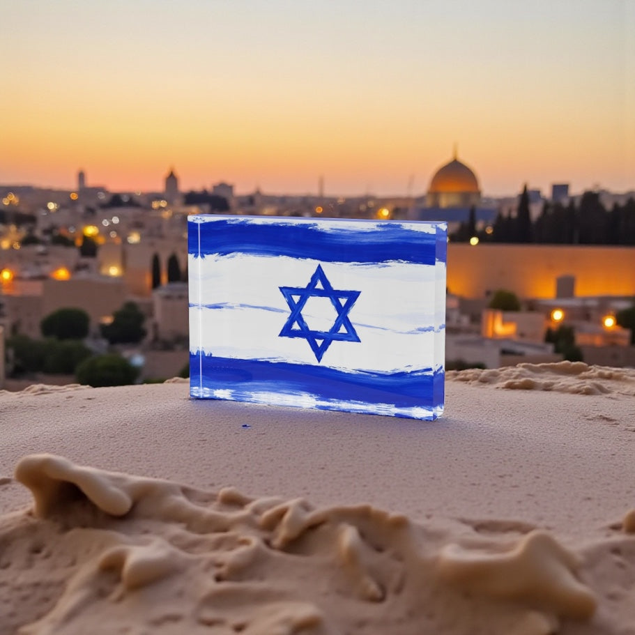 Isralei Flag Judaica Art Crystal Block