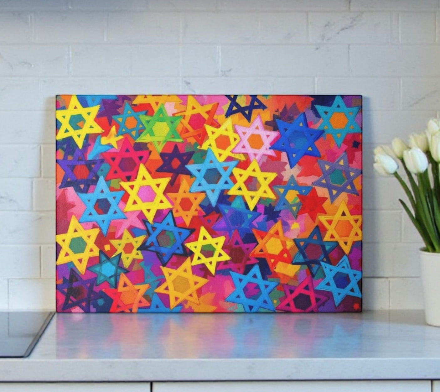Star Of David Judaica Art Cutting Board Candle Board