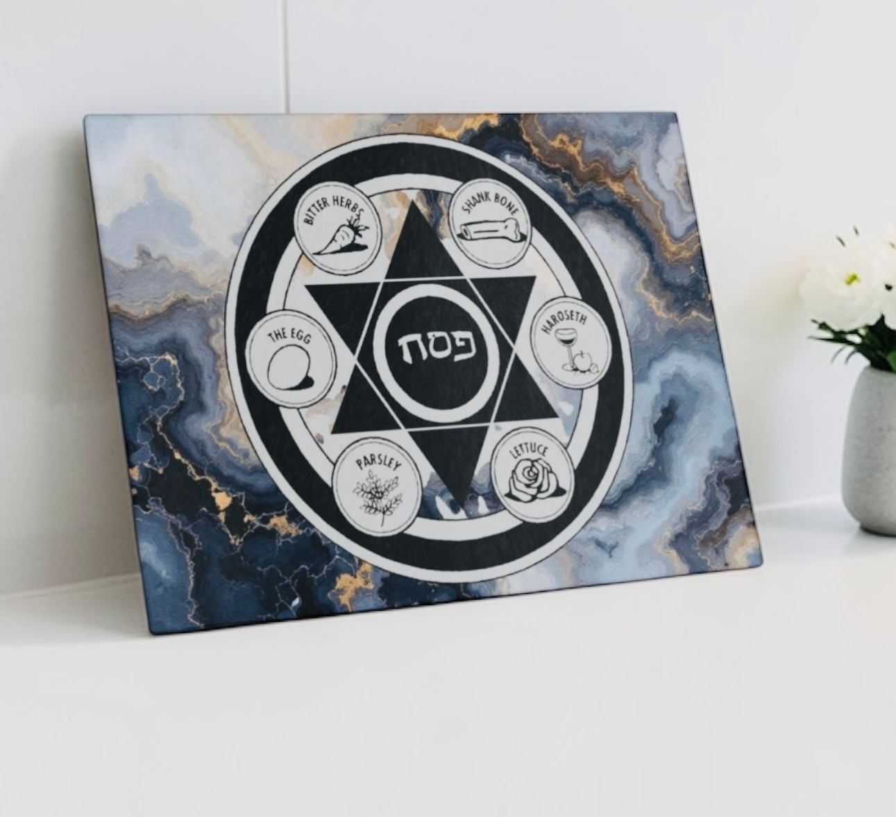 Agate Seder Plater Passover Glass Board
