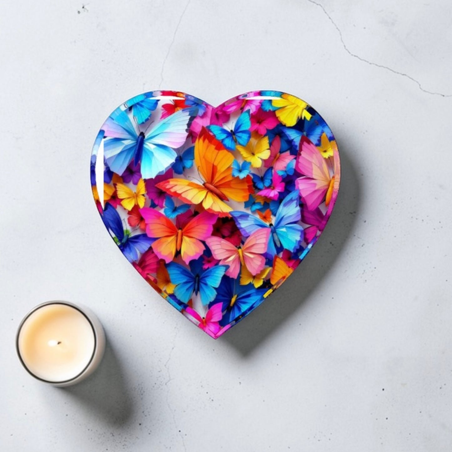 3D Colorful Butterfly Crystal Heart Paperweight Table Decor
