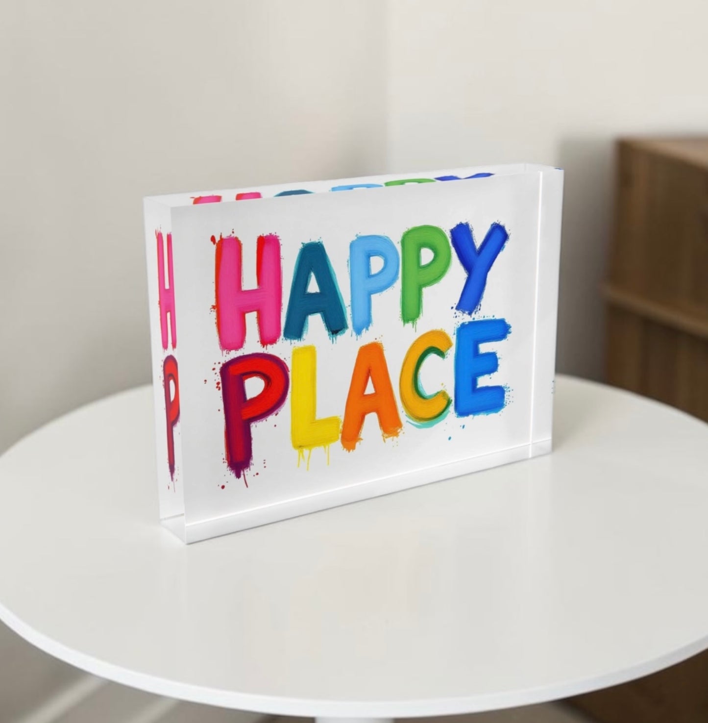 Happy Place Crystal Block Table Decor