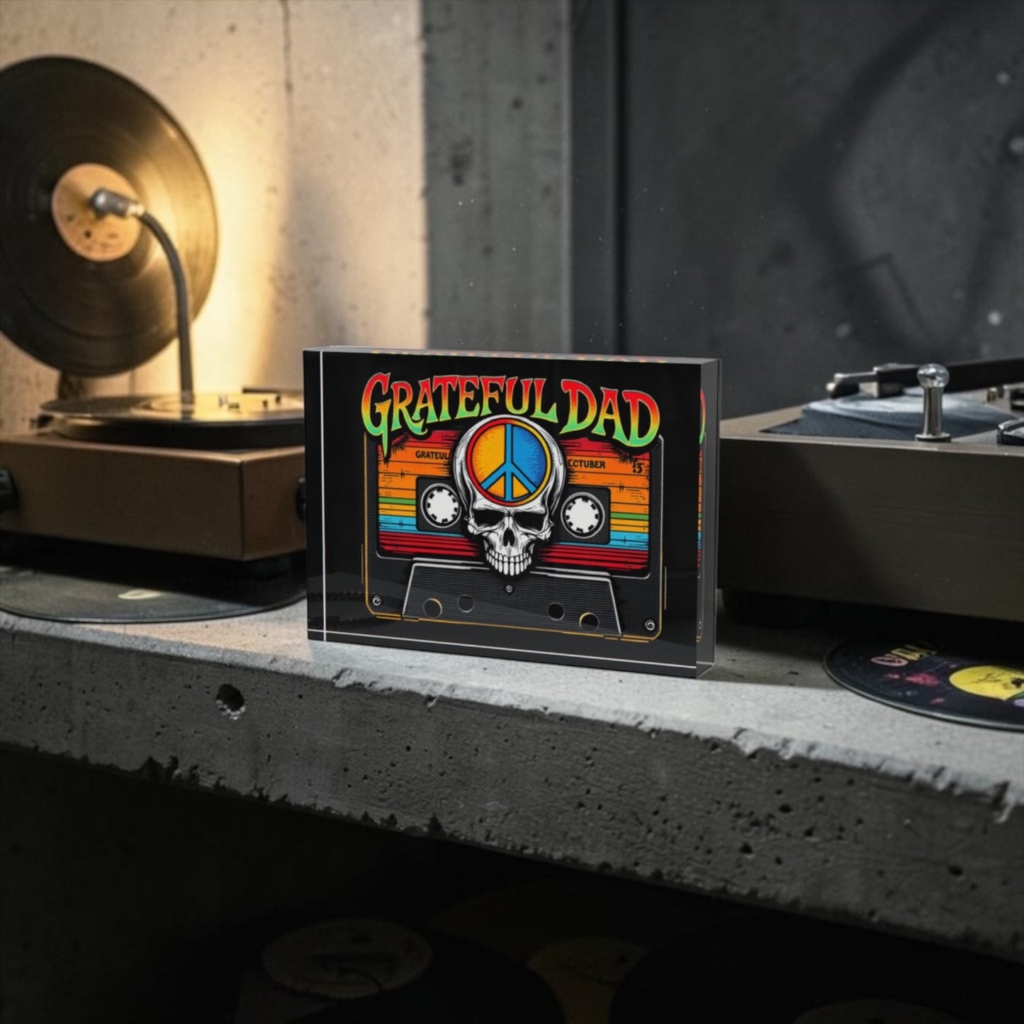 Grateful Dad Cassette Crystal Block Table Decor