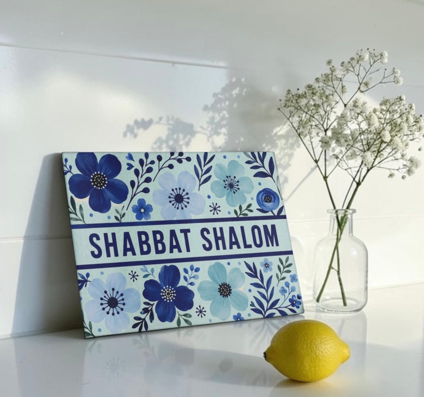 Shabbat Shalom Glass Candle Board Cutting Board Challah Board