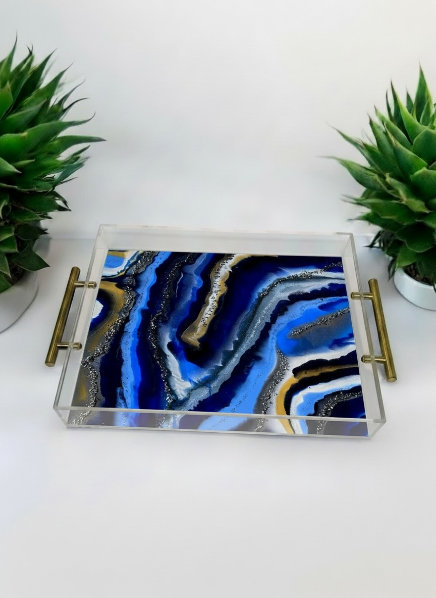 Gorgeous Blue Agate Acrylic Tray