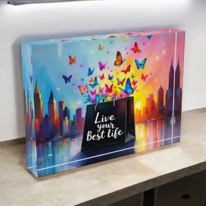 Live Your Best Life Art Crystal Block Paperweight Decor