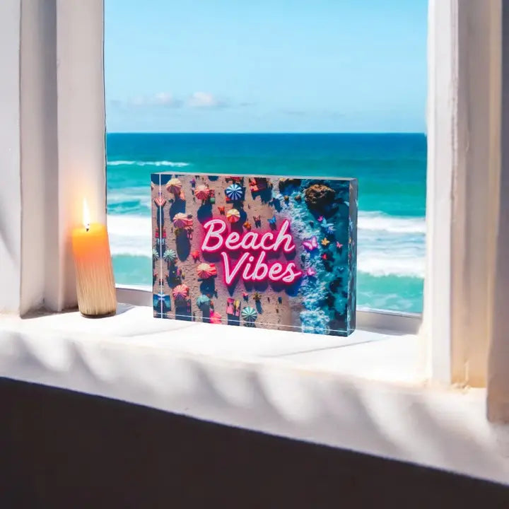 Beach Vibes Art Crystal Block Table Decor