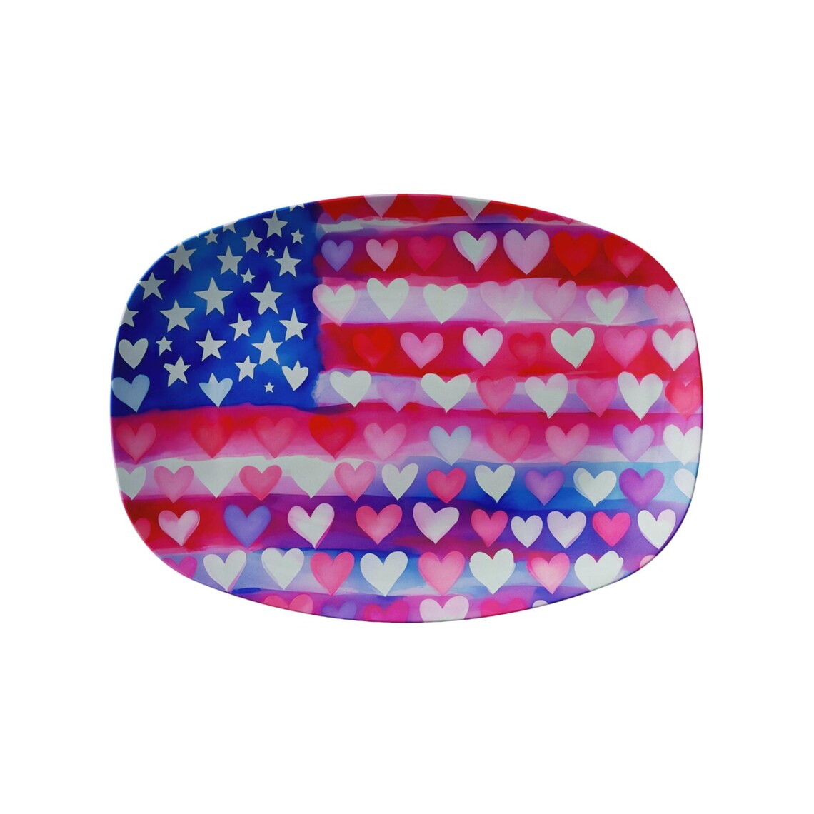 Red White And Blue Flag Hearts Art Serving Platter