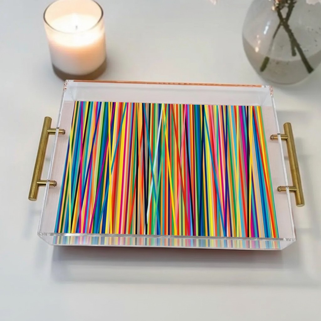 Abstract Colorful Linear Lines Acrylic Tray