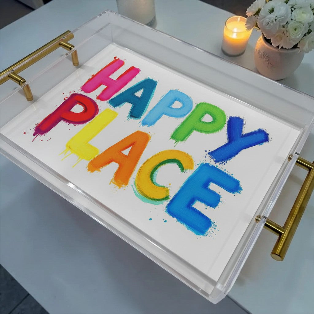 Colorful Happy Place Acrylic Tray