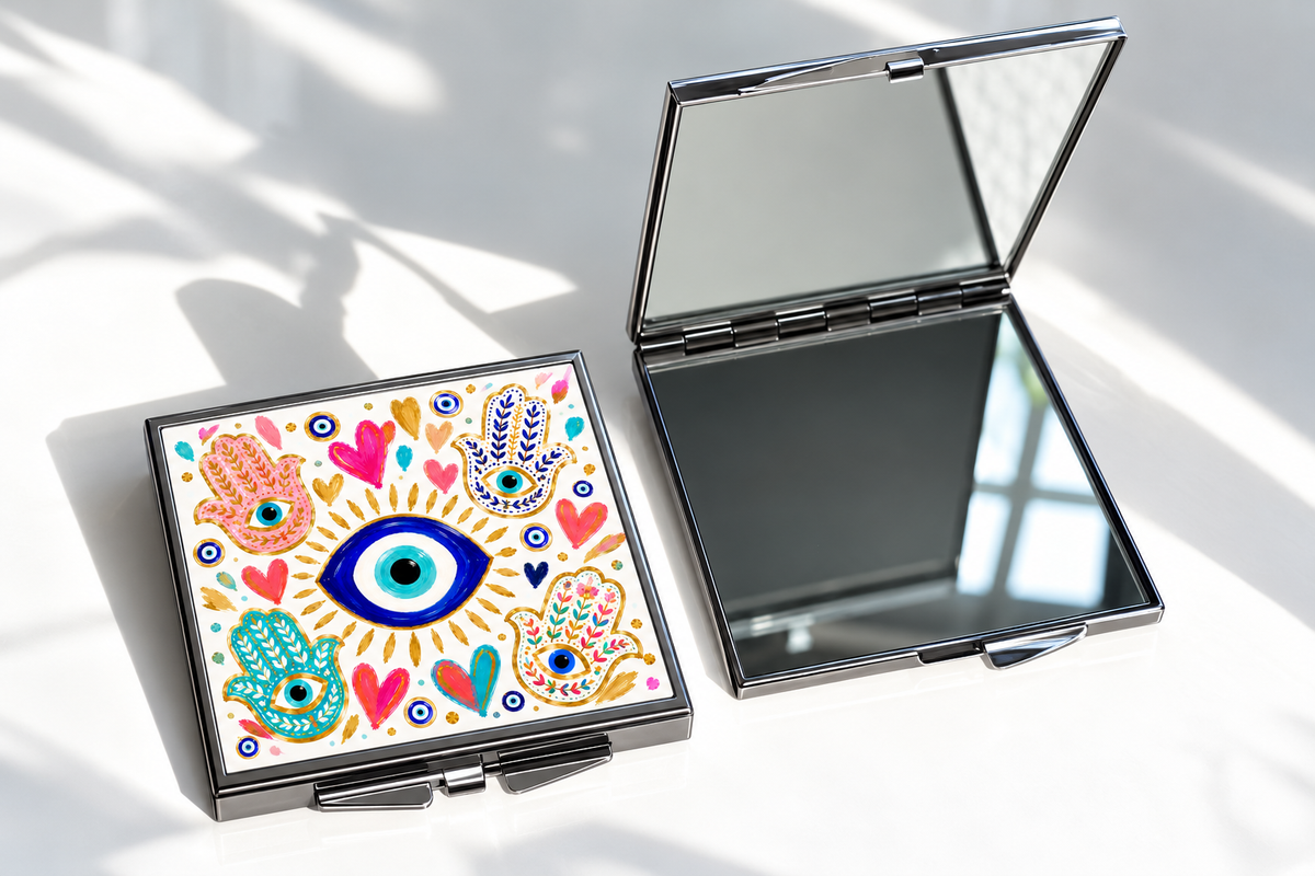 Hamsa Evil Eye Art Compact Mirror