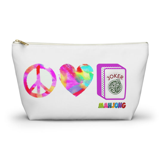 Peace Love Mahjong Tile Bag  Cosmetic Makeup Case Accessory Pouch