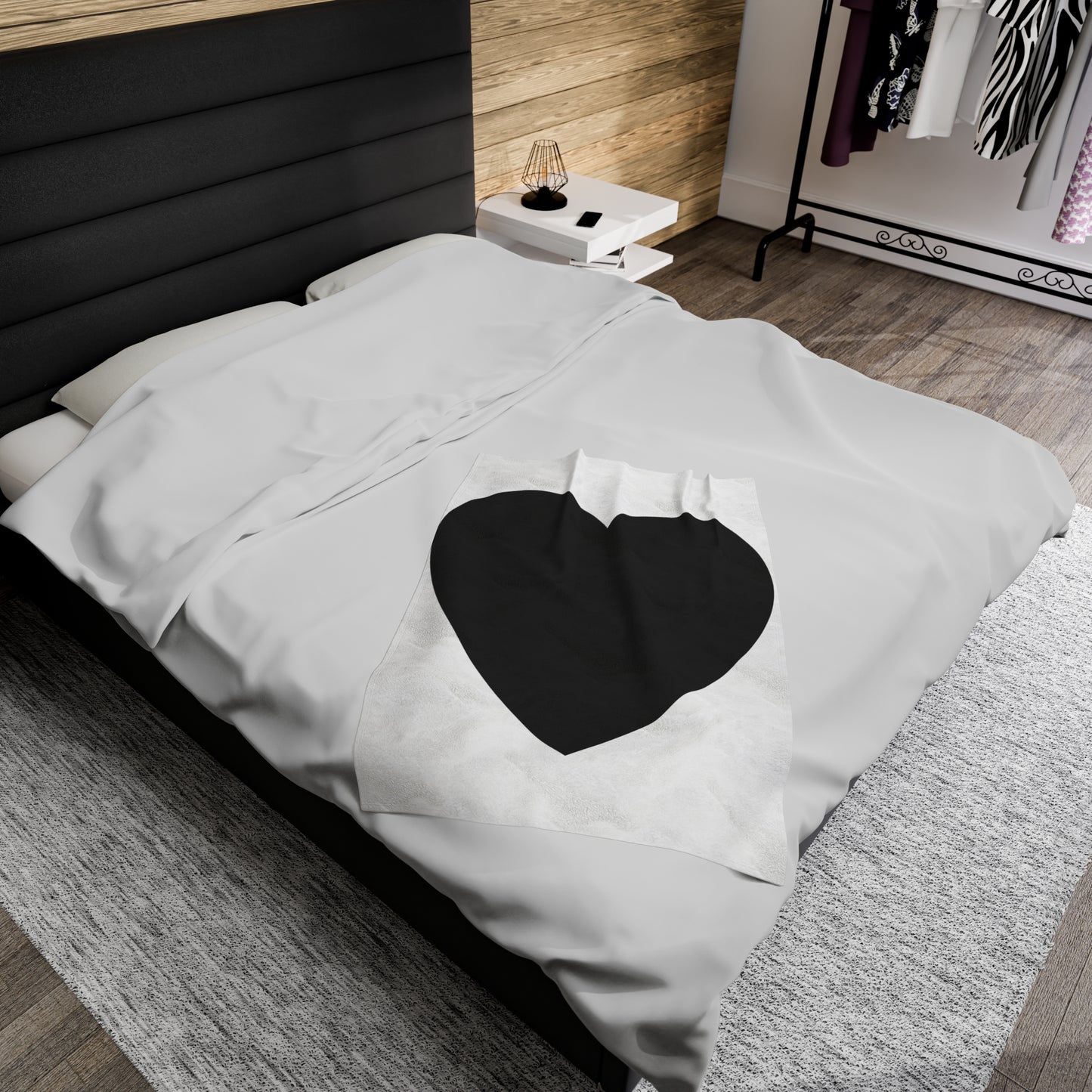 Modern Black Heart I Love You Throw Blanket Velveteen Plush Blanket