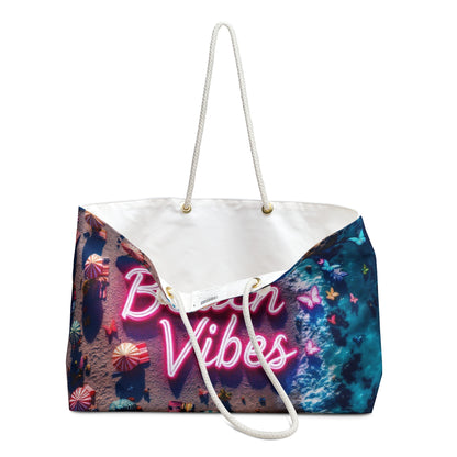 Beach Vibes Neon Art  Tote Beach Bag Honeymoon Travel Bag Weekender Bag