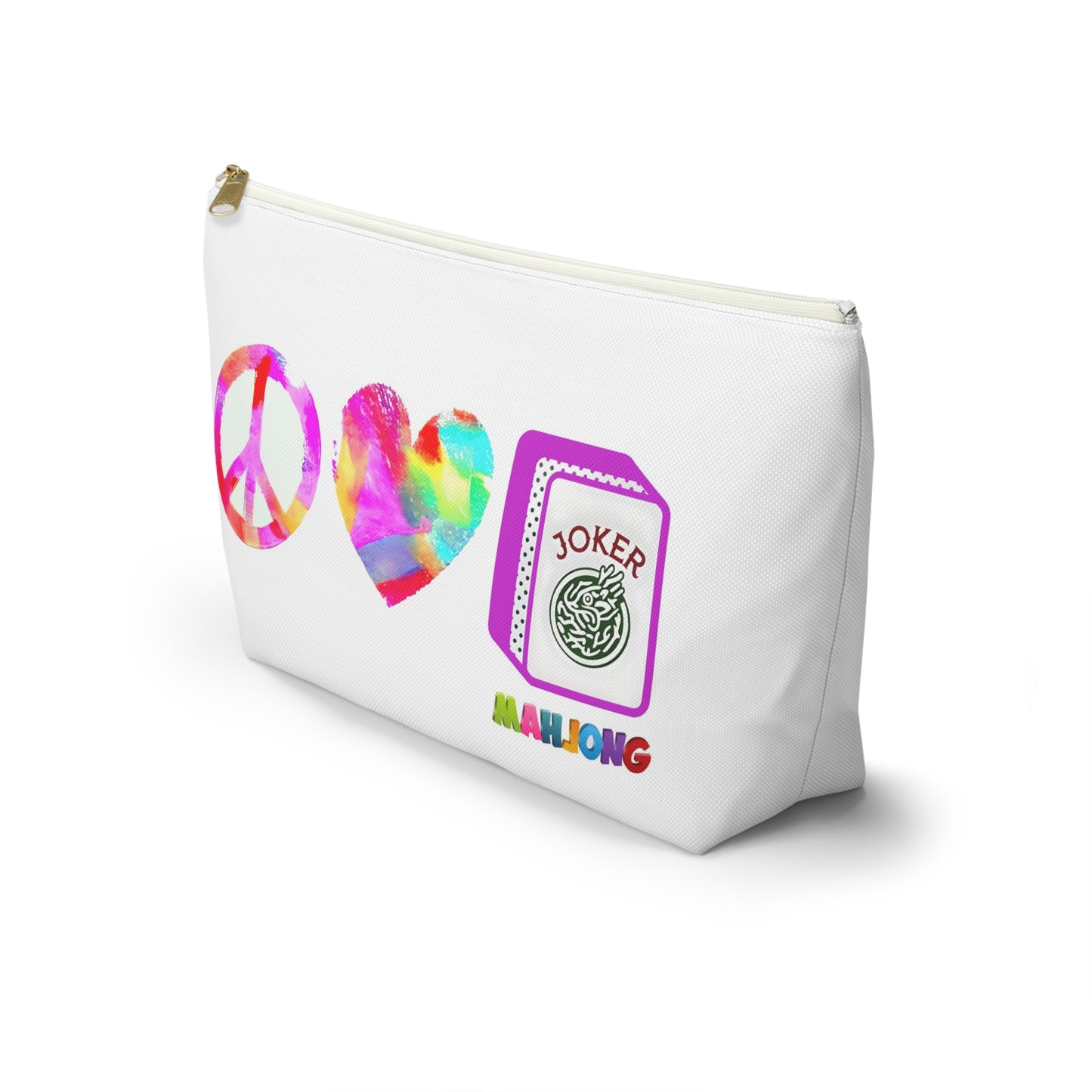 Peace Love Mahjong Tile Bag  Cosmetic Makeup Case Accessory Pouch