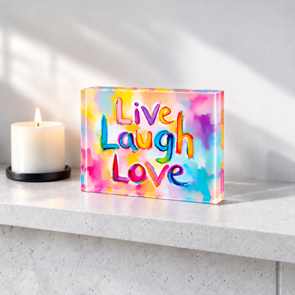 Live Laugh Love Crystal Block Table Decor