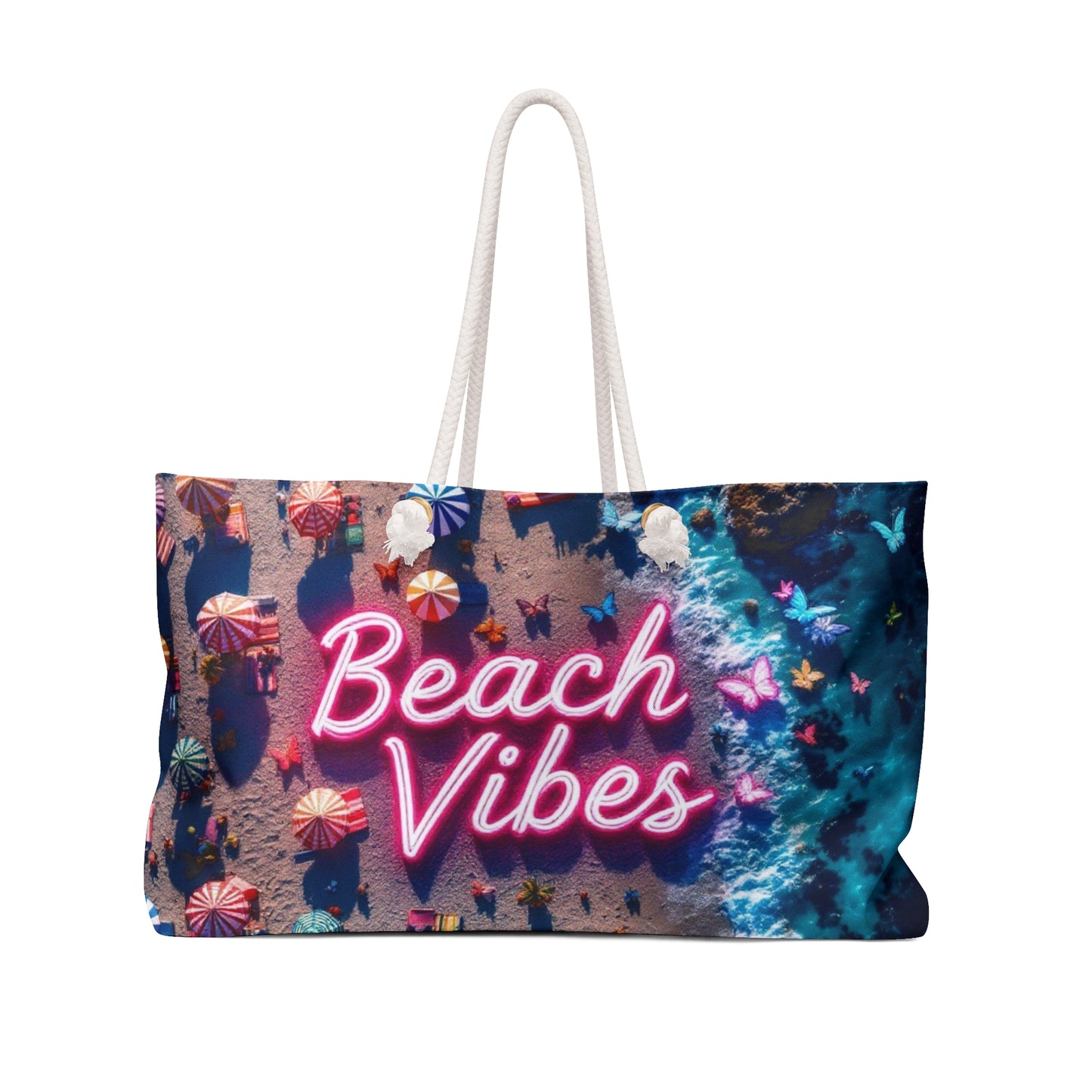 Beach Vibes Neon Art  Tote Beach Bag Honeymoon Travel Bag Weekender Bag